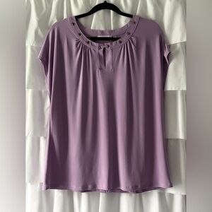 Notations Lavender Short-Sleeve Blouse with Grommet Detail